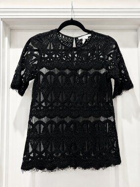 BCBGeneration Black Lace Short Sleeve Top – Size XS